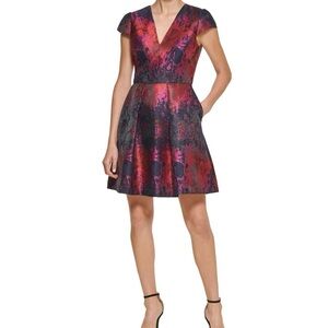 Vince Camuto Red and Navy Mini Dress